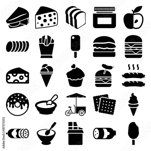Snack icons. set of 25 editable filled snack icons