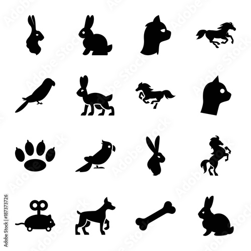 Pet icons. set of 16 editable filled pet icons