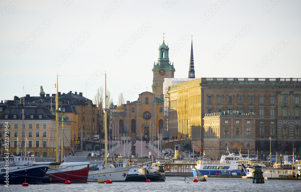 Landmarks at Old Town in Stockholm at winter