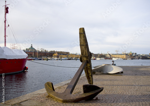 Anchor and propeller on a pier in Stockholm