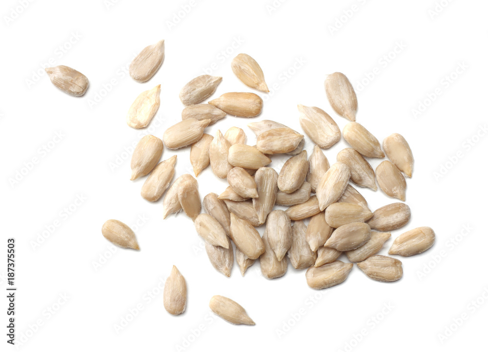 Sunflower seeds isolated on white background top view Sunflower seeds isolated on white background top view