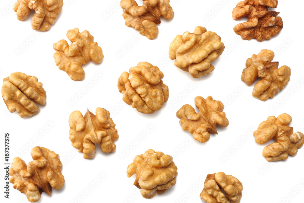 Walnuts isolated on white background top view Walnuts isolated on white background top view