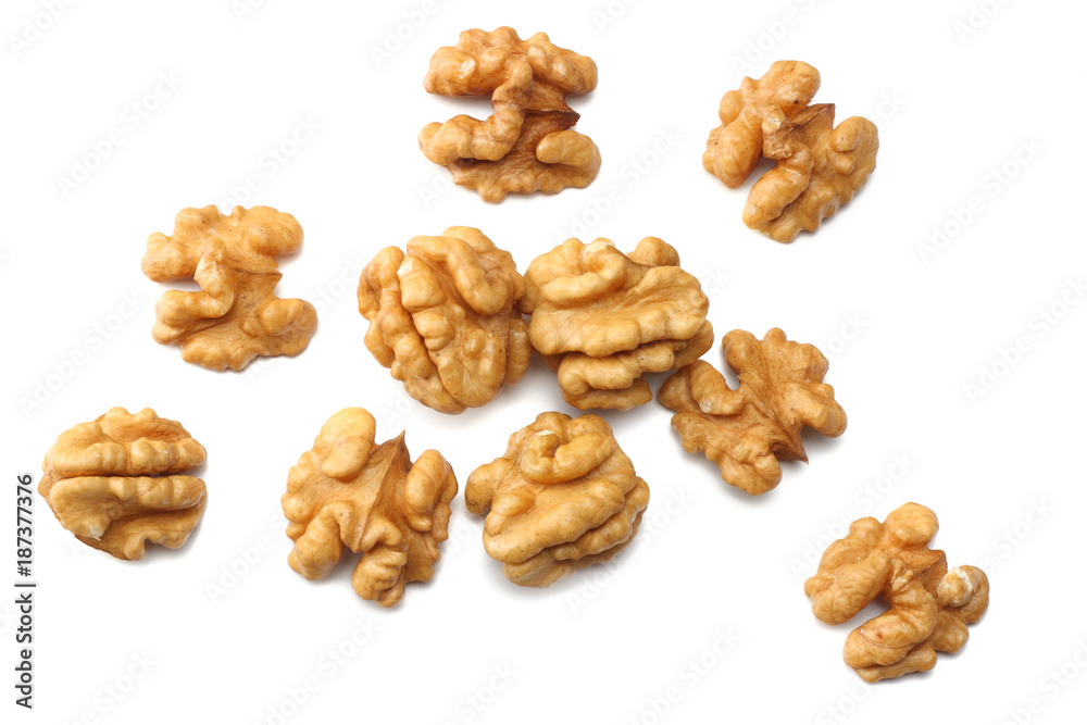 Walnuts isolated on white background top view Walnuts isolated on white background top view