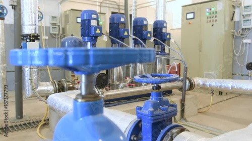 water pump station. Valve faucet and pumps