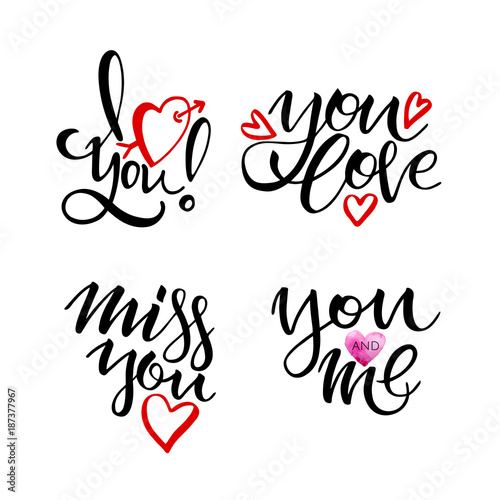 Happy Valentine's Day lettering collection. Set Of Calligraphic Quotes. Print Design. Vector Illustration
