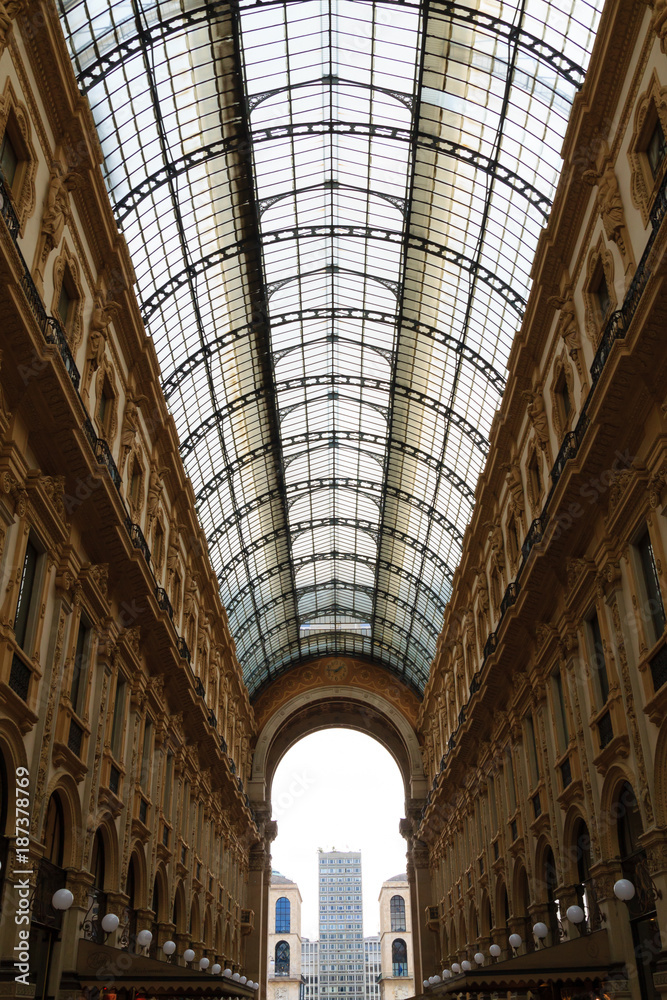 Galleria Vittorio Emanuele II view. Famous Italian landmark.