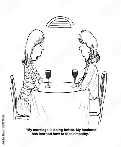 Schilderij op canvas Cartoon about a husband who fakes empathy.