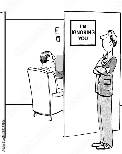 Foto Business cartoon illustration of one coworker ignoring another coworker