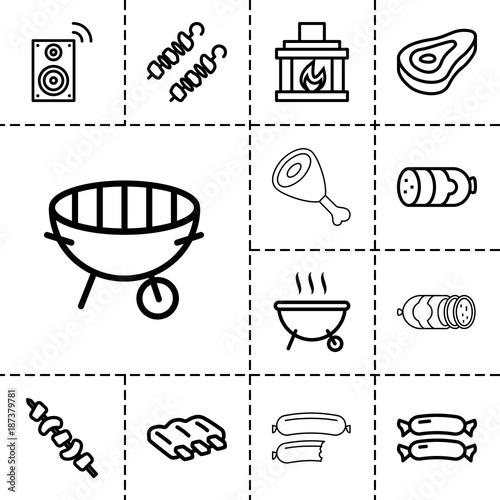 Grill icons. set of 13 editable outline grill icons