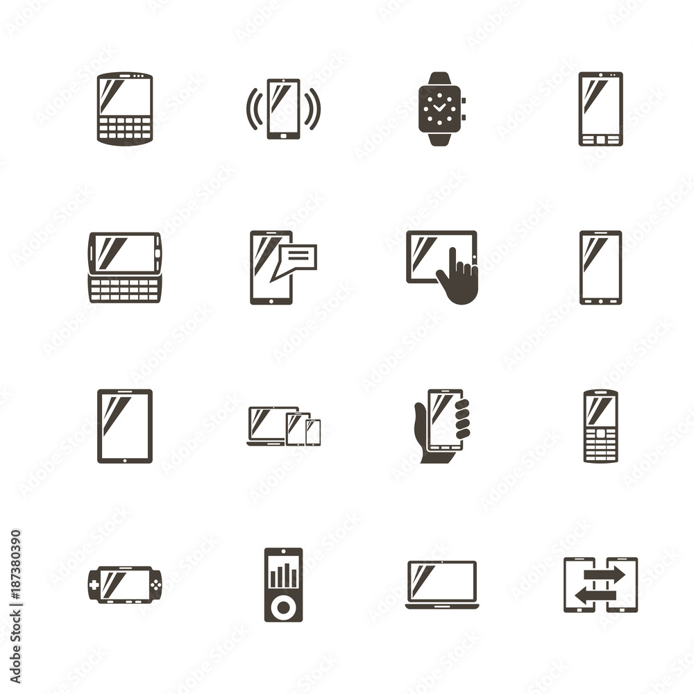 Mobile Devices icons. Perfect black pictogram on white background. Flat simple vector icon.