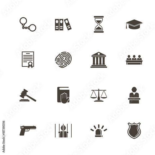Law Justice icons. Perfect black pictogram on white background. Flat simple vector icon.
