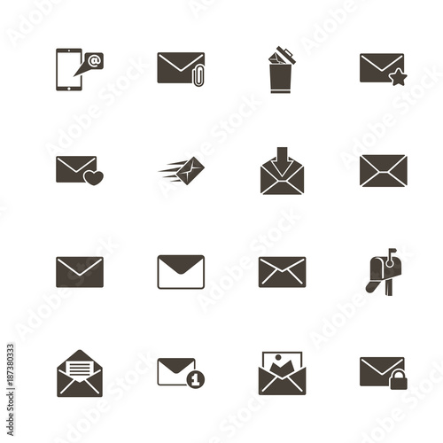 Mail icons. Perfect black pictogram on white background. Flat simple vector icon.