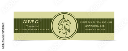 Olive oil horizontal banner with tree branch and fruits isolated vector illustration