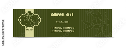Olive oil horizontal banner with tree branch and fruits isolated vector illustration