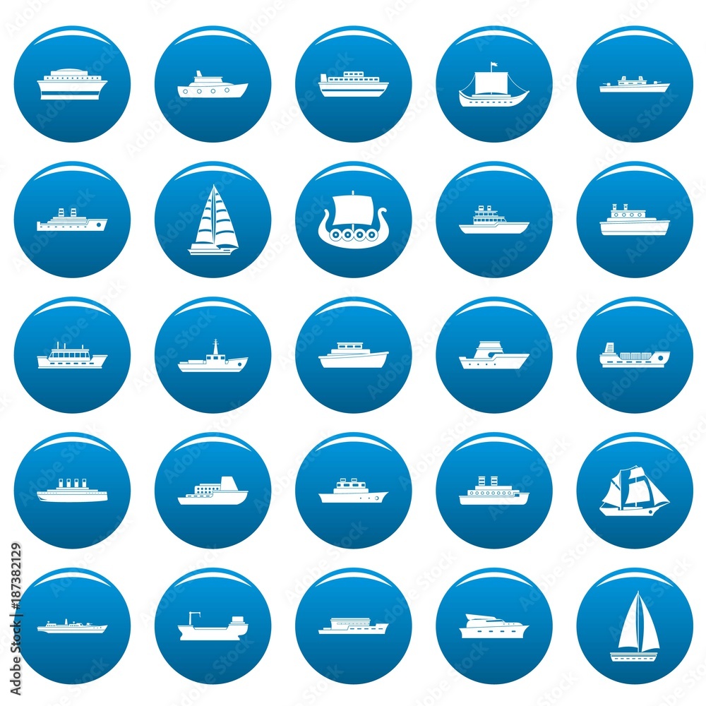 Boat icons set blue. Simple illustration of 25 boat vector icons for web Boat icons set blue. Simple illustration of 25 boat vector icons for web