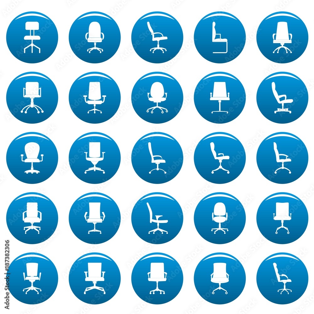 Office chair icons set blue. Simple illustration of 25 office chair vector icons for web