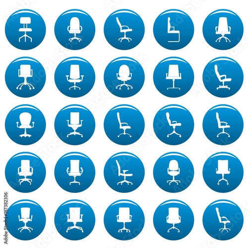Office chair icons set blue. Simple illustration of 25 office chair vector icons for web