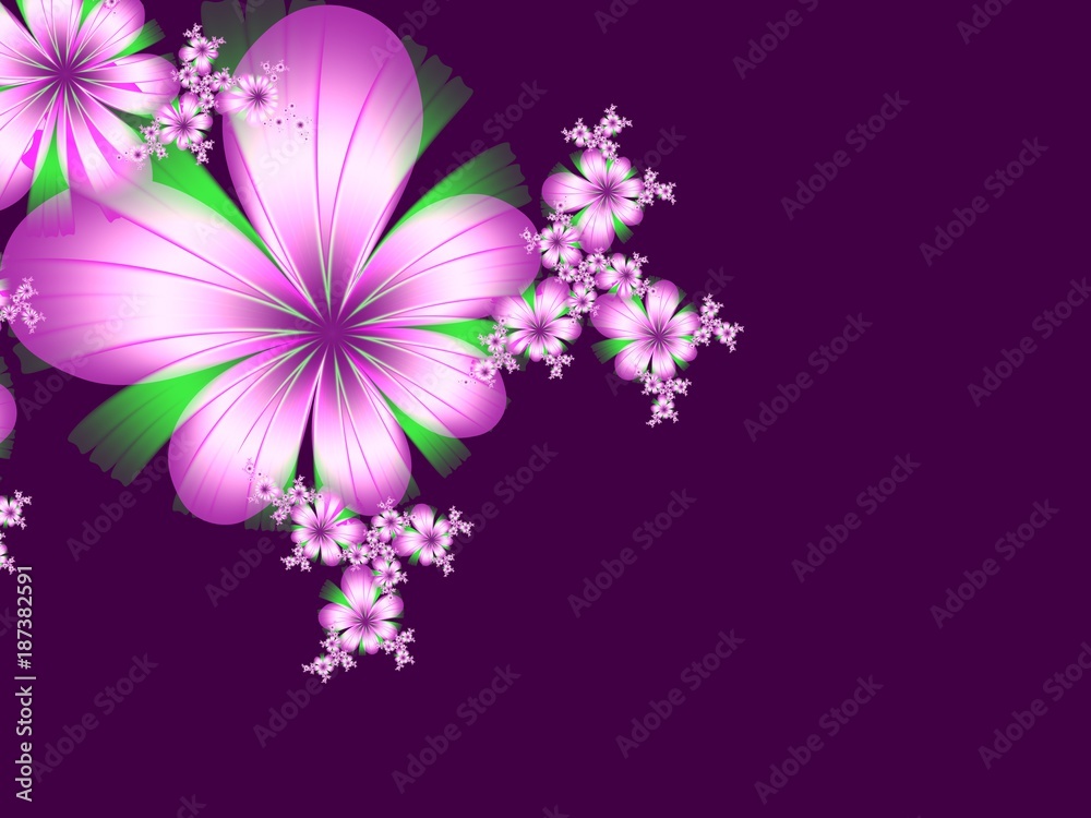 Grafic design for business cards. Fractal image template for inserting text...pink fractal flower, digital artwork for creative graphic design...Floral template with place for text.......