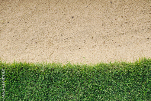 background of green grass with sand bunker in a golf course