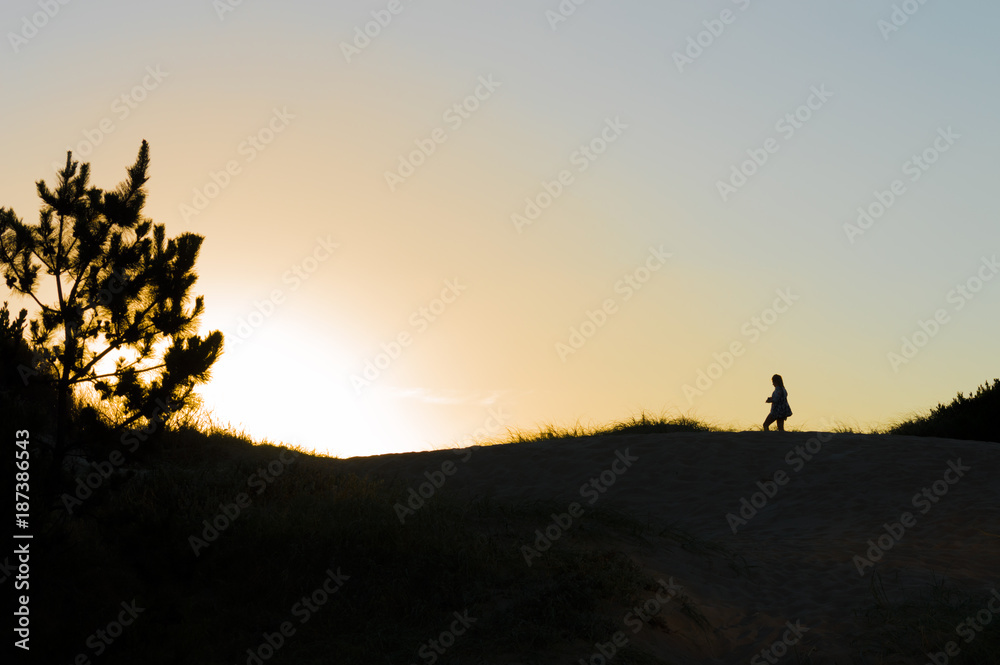 silhouette on the dunes at sunset in Punta del Este, Uruguay silhouette on the dunes at sunset in Punta del Este, Uruguay
