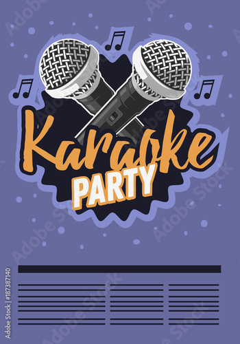 Karaoke Party Music Poster Design With Microphones.