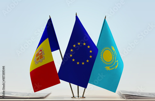 Flags of Andorra European Union and Kazakhstan