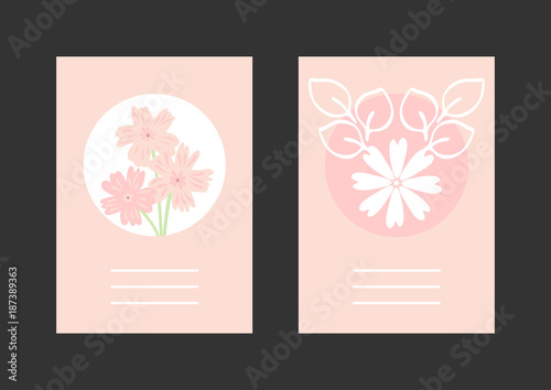 Set of floral rectangular vertical templates for design of greeting cards, covers, posters, invitations. Backgrounds with cute flowers and leaves drawn by hand.