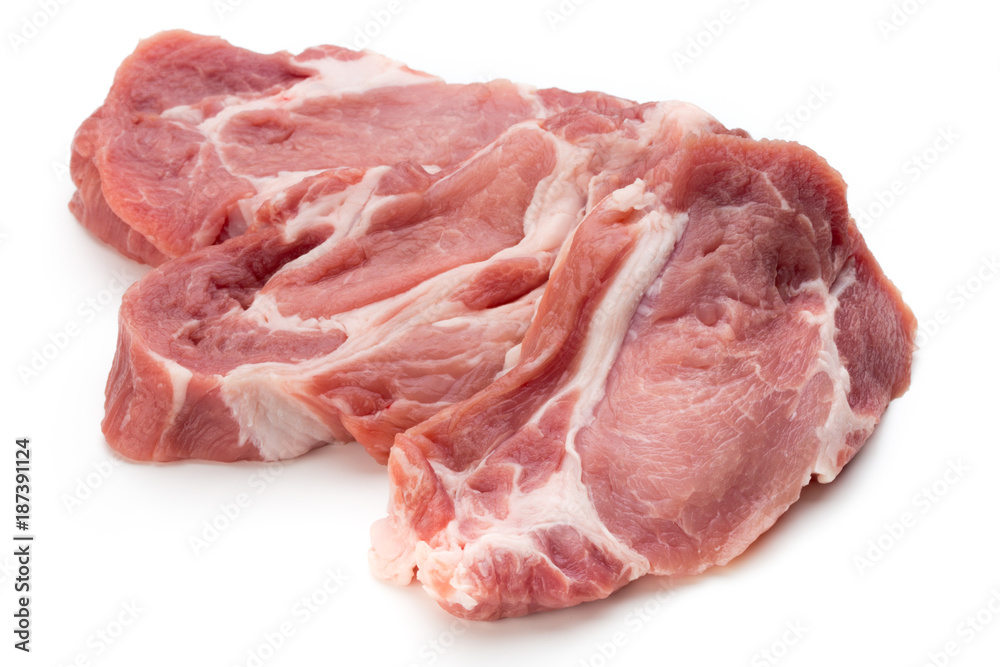 Meat pork slices isolated on the white background. Meat pork slices isolated on the white background.