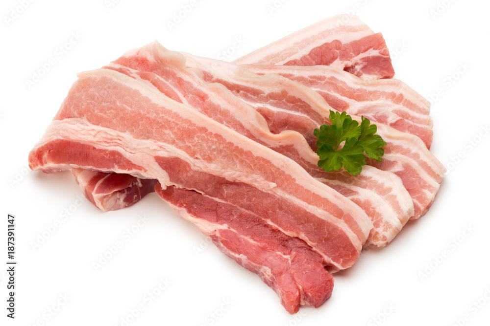 Meat pork slices isolated on the white background.