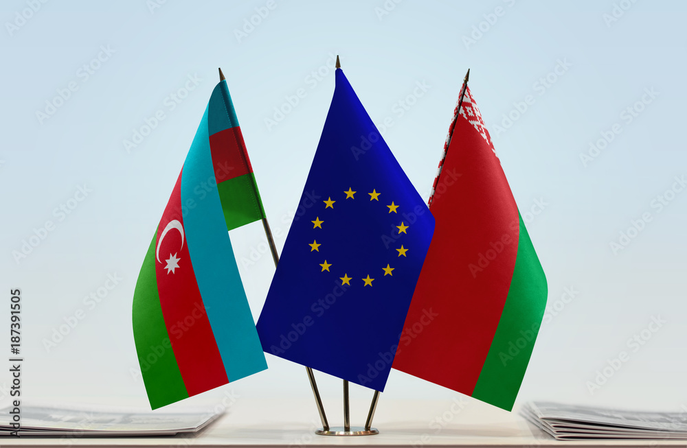 Flags of Azerbaijan European Union and Belarus