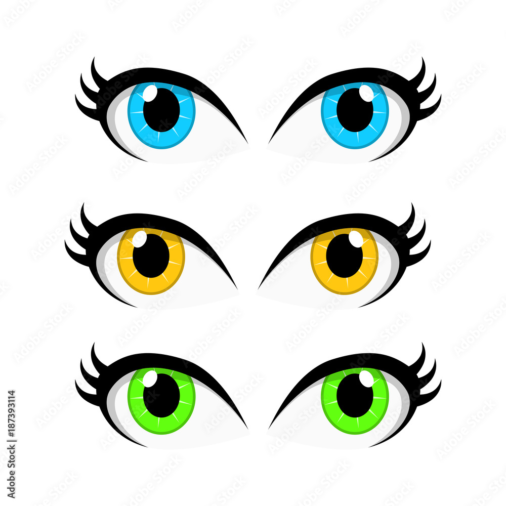 cartoon woman eyes set isolated on white background cartoon woman eyes set isolated on white background