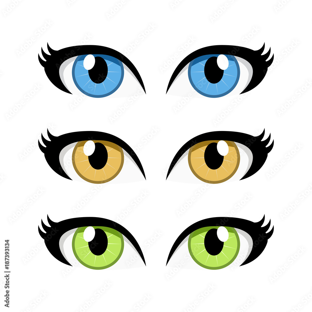 cartoon woman eyes set isolated on white background cartoon woman eyes set isolated on white background