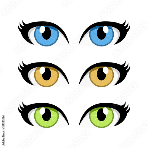 cartoon woman eyes set isolated on white background