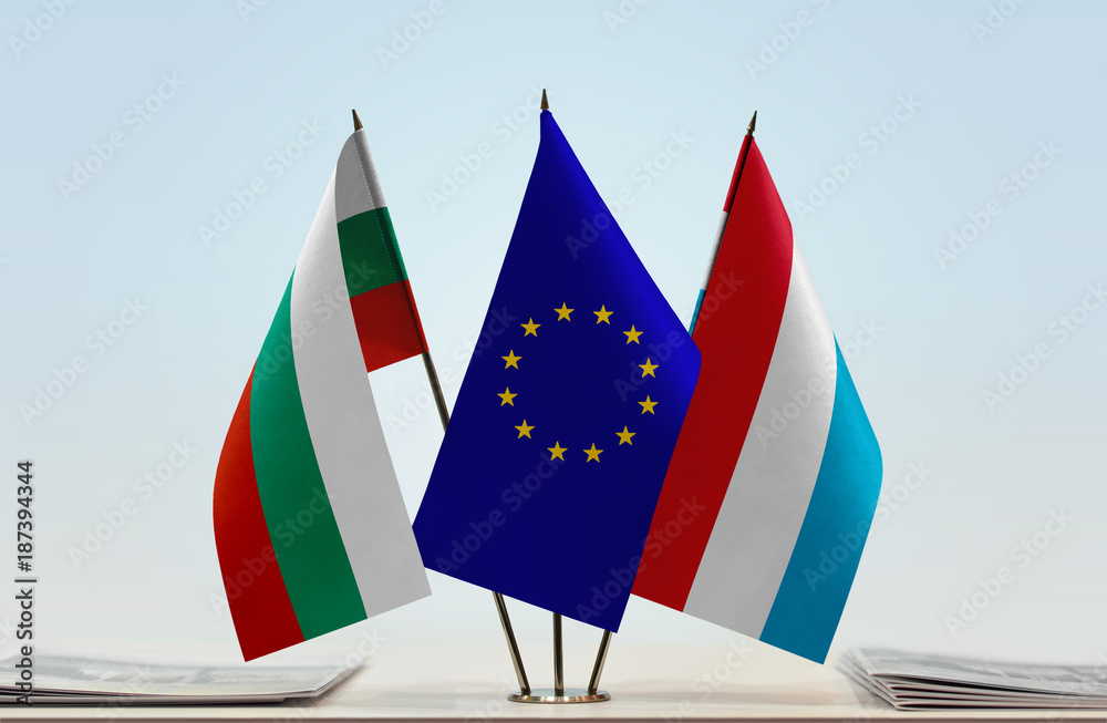 Flags of Bulgaria European Union and Luxembourg