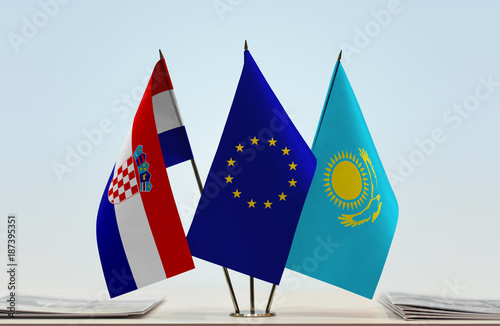 Flags of Croatia European Union and Kazakhstan
