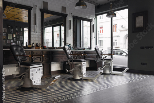 Interior of empty barber shop during daytime