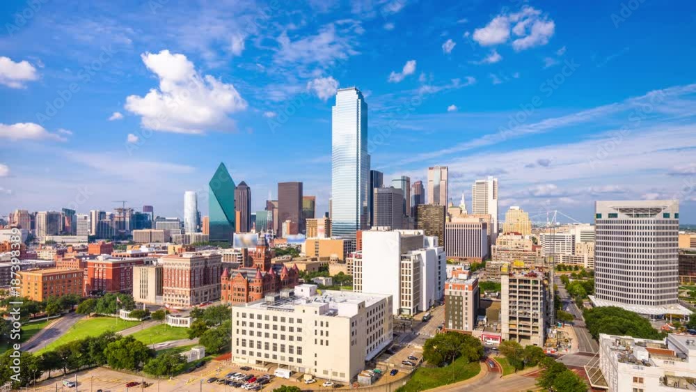 Dallas, Texas, USA downtown skyline time lapse.