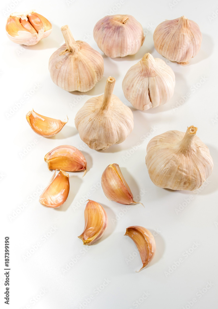 Fototapeta premium Garlics on white background, food ingredient