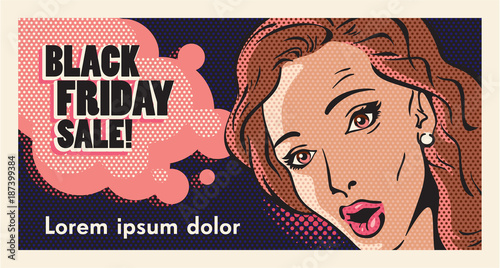 pop art woman black friday sale retro style banner