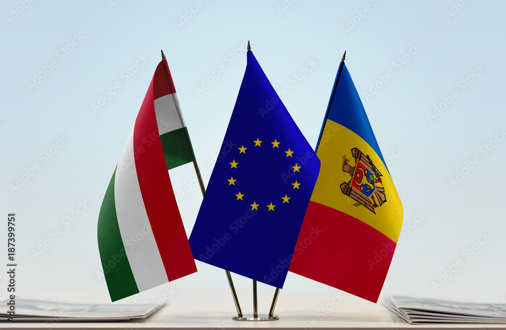 Flags of Hungary European Union and Moldova