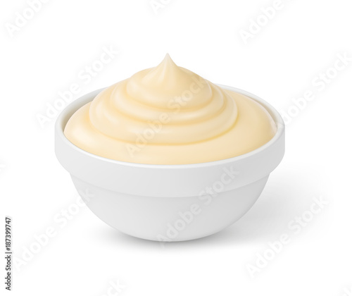 Mayonnaise sauce in bowl isolated on white background