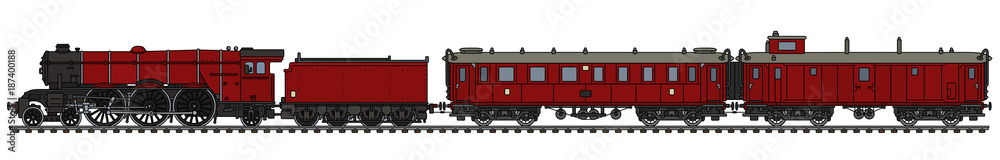 Φωτογραφία The vintage red passenger steam train