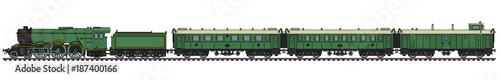 The vintage green passenger steam train
