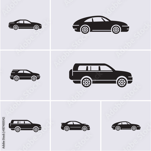 car icon, sports car, suv car, side view