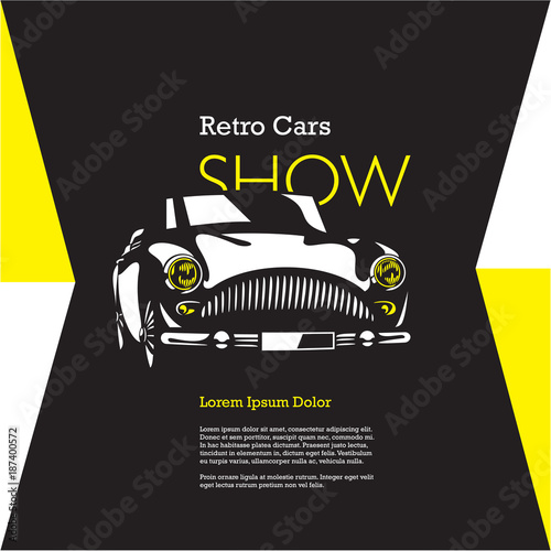 retro car isolated vector on black background, vintage car, car show poster