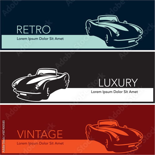 retro vintage luxury cars silhouette banners