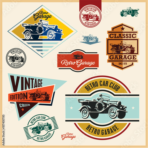 vintage labels, vintage car garage