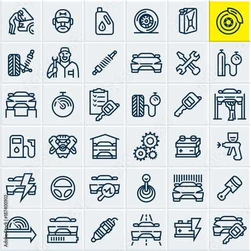 Car service maintenance icons set, car vector line icons, mechanic, garage, auto parts, car repair