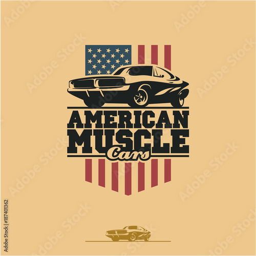 American muscle cars label, vector muscle car icon