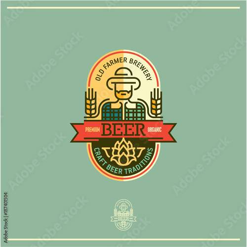 beer label, beer logo, pub and brewery emblem, flat style beer logo